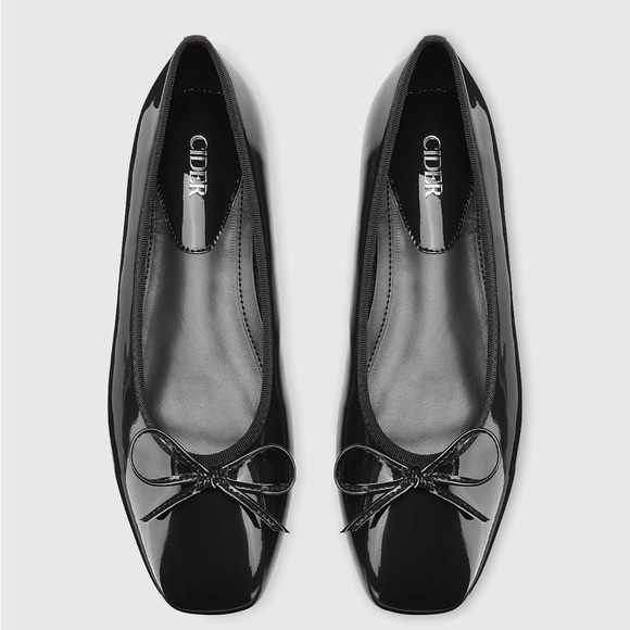 Cider Womens 39 Faux Patent Leather Bow Decor Square Toe Ballet Mary Jane Flats - Picture 3 of 15